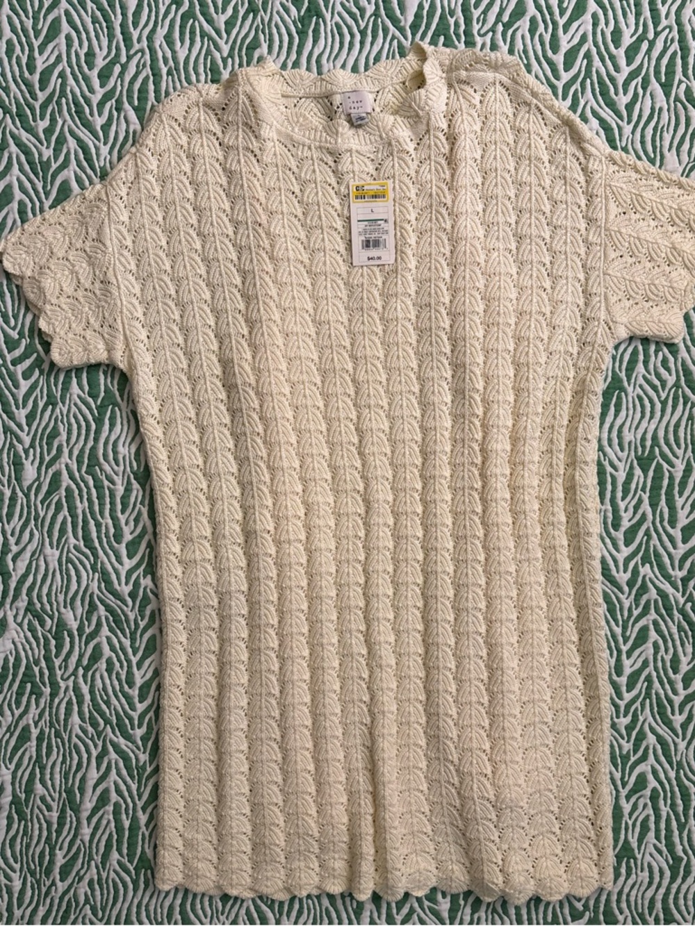 a new day Cream Cable Knit Short-Sleeve Crew Sweater